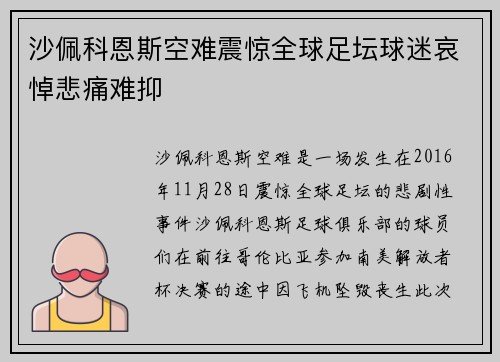 沙佩科恩斯空难震惊全球足坛球迷哀悼悲痛难抑